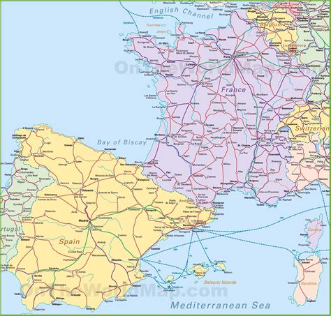 map of france and spain with cities and towns